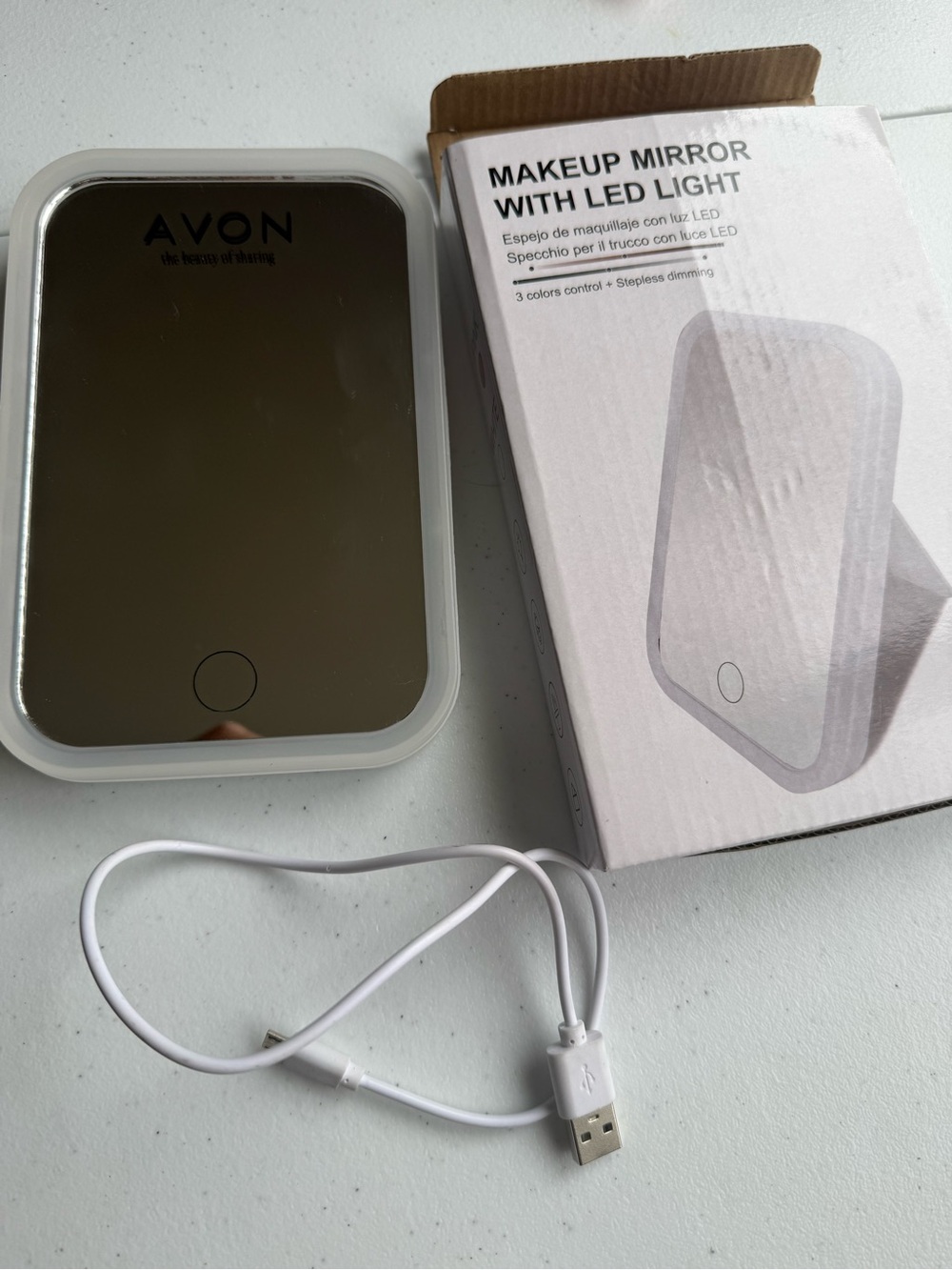 Avon White LED Vanity Mirror with USB Rechargeable Cable
